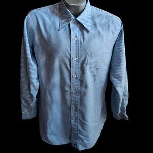 Vintage Mens Dress Shirt Large 70s Lawyer Business Striped Embroidered Monogram